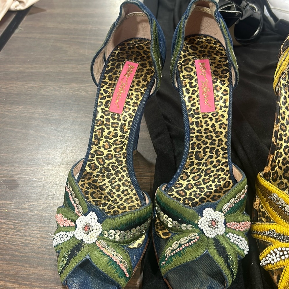 Betsey Johnson Green and Yellow Embellished Sandals
